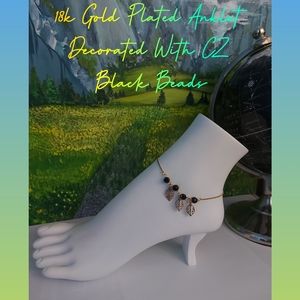 18k Gold Plated Anklet With CZ Black Beads